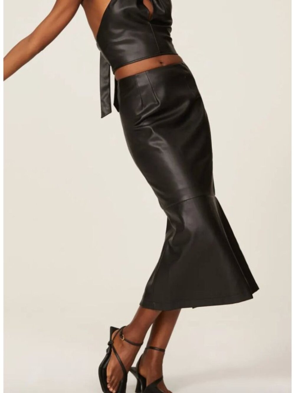 NWT STAUD Laurel Vegan Leather Midi Skirt Black Size 2